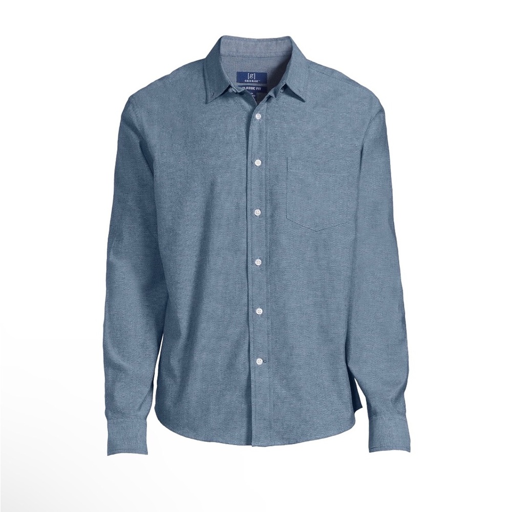 Mens GEORGE Long Sleeved Shirt Size 2XL 50” To 52” Blue 97% Cotton New